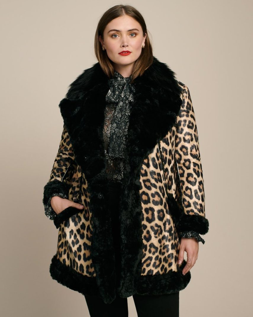 black coat with leopard lining